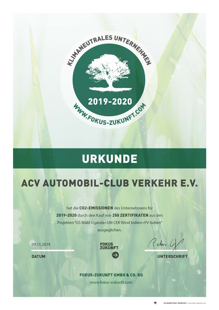 acv arbeitet als erster automobilclub klimaneutral - ACV arbeitet als erster Automobilclub klimaneutral