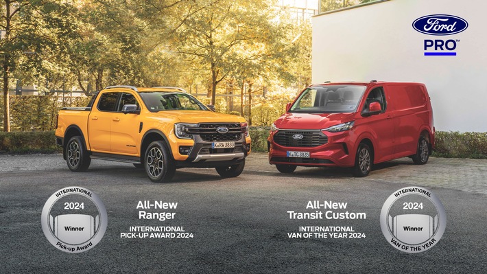 Ford Pro im Glanzlicht: Transit Custom gewinnt Transporter des Jahres, Ranger siegt im Pick-up-Wettbewerb